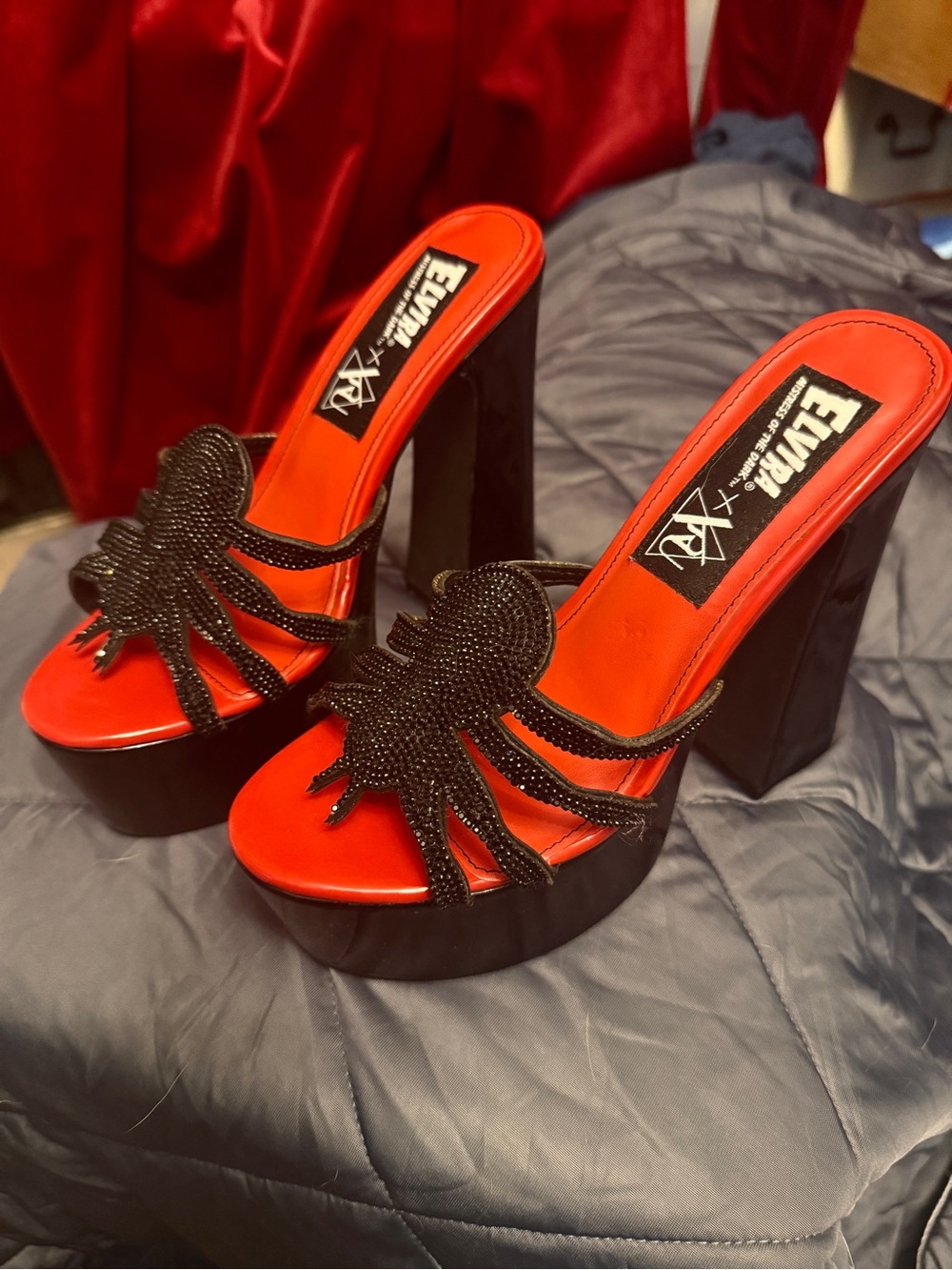 YRU x Elvira Beaded Spider Platforms Black and Red
